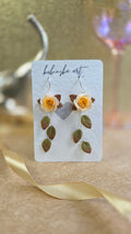 Cream Yellow Roses - Danglers Earrings Silver