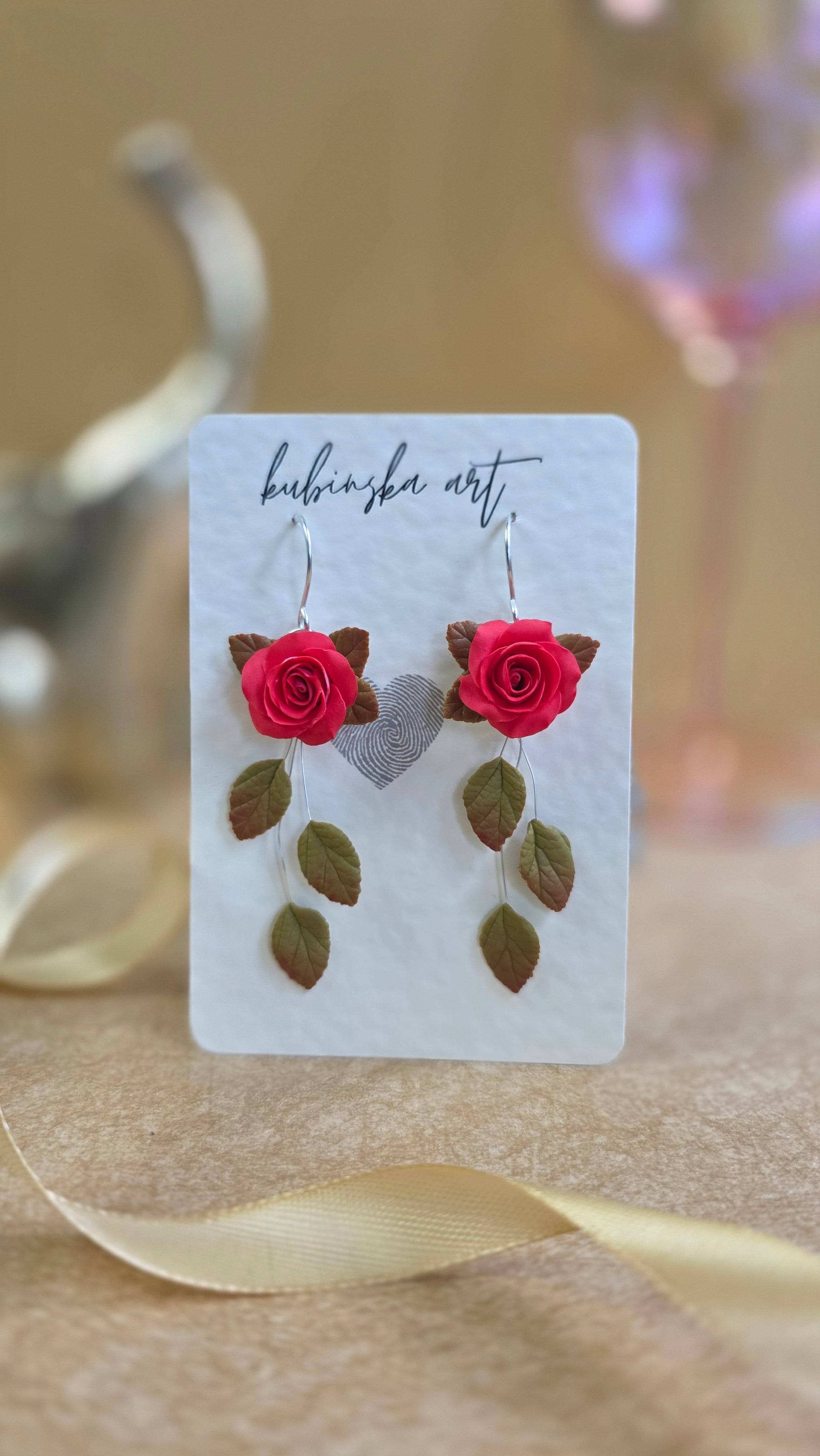 Red Roses - Danglers Silver