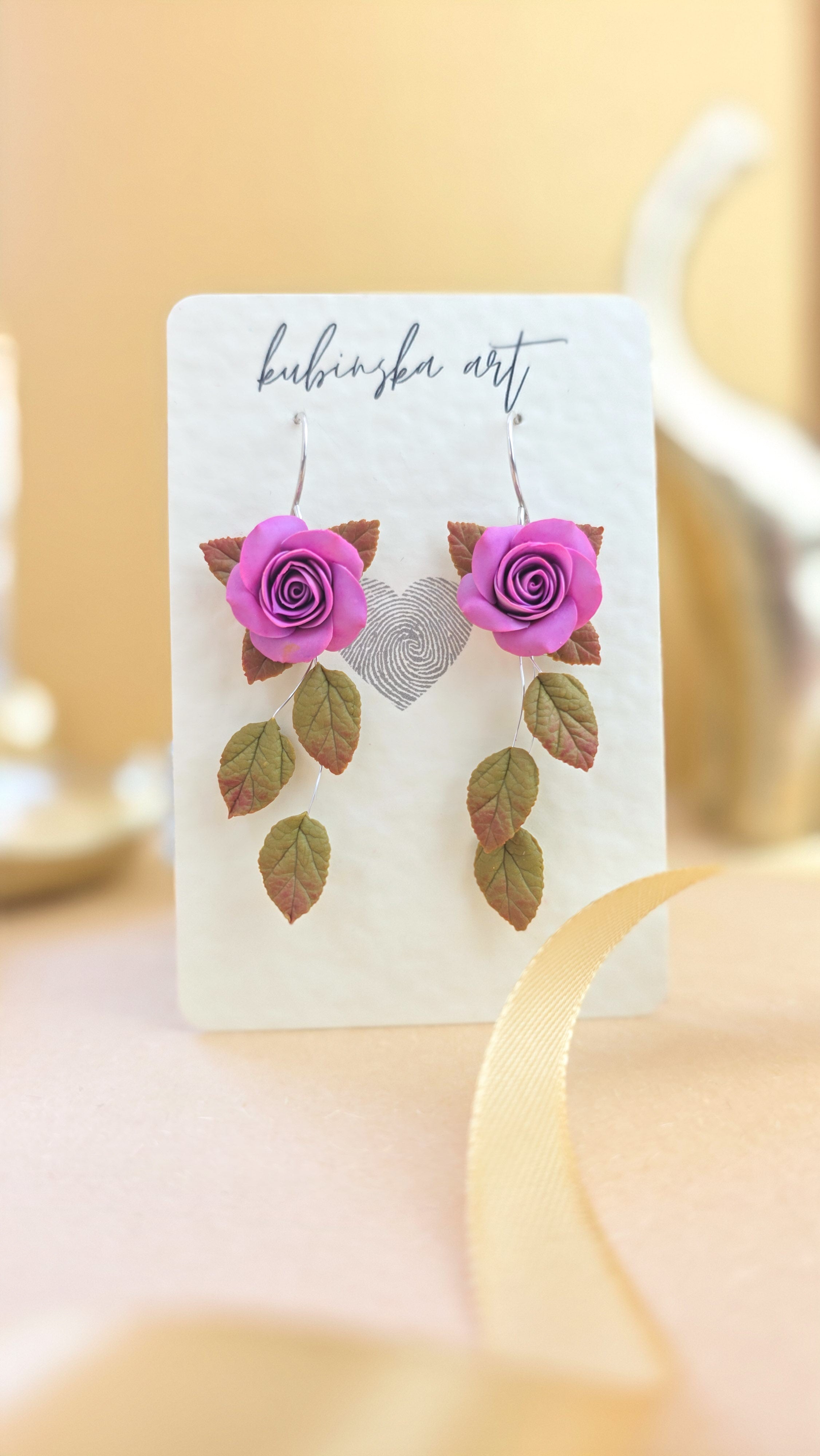 Purple Roses - Danglers Earrings Silver