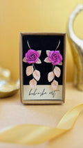 Cream Purple Roses - Danglers Earrings Silver