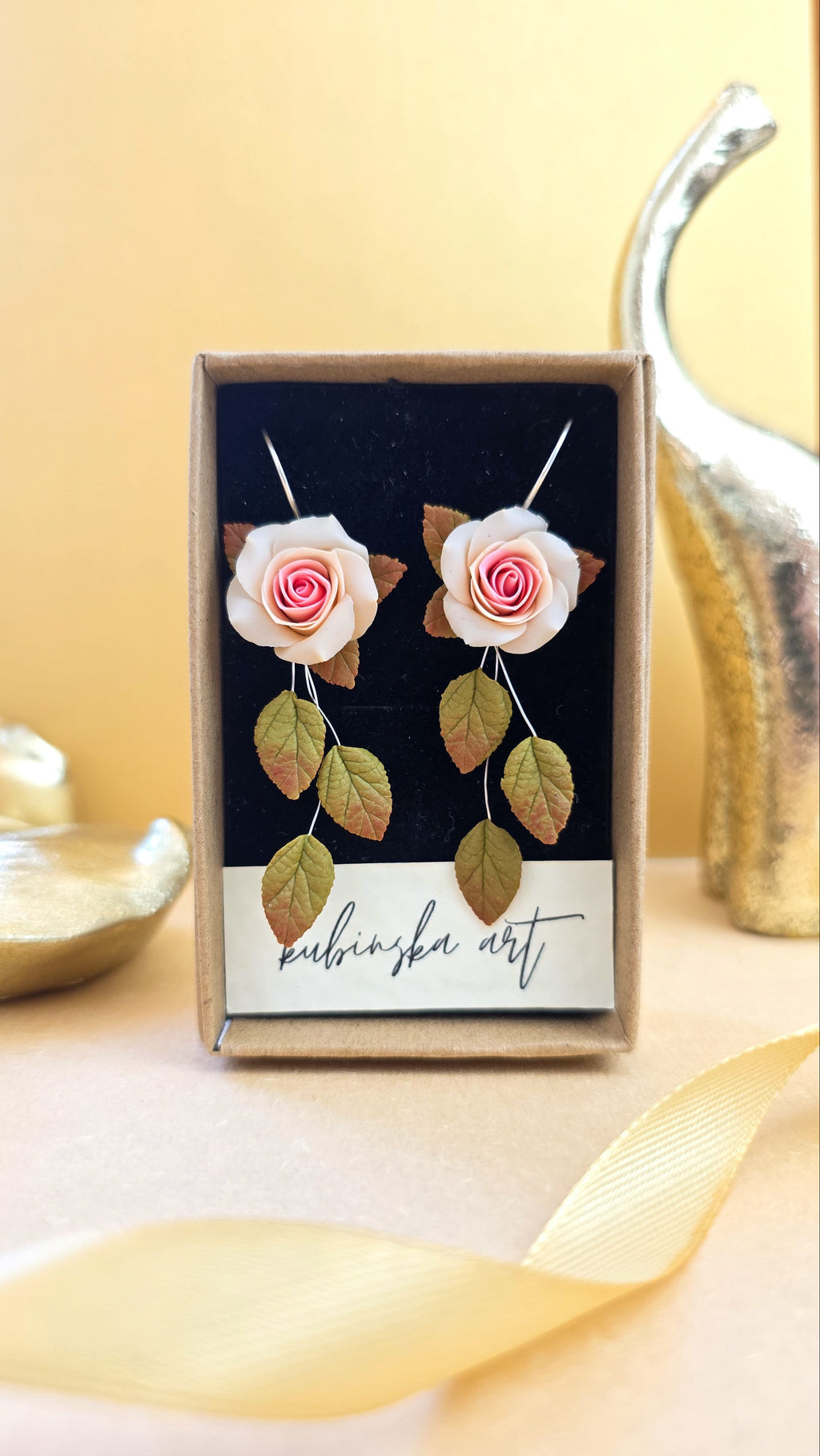 Cream Pink Roses - Danglers Earrings Silver