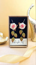 Cream Pink Roses - Danglers Earrings Silver