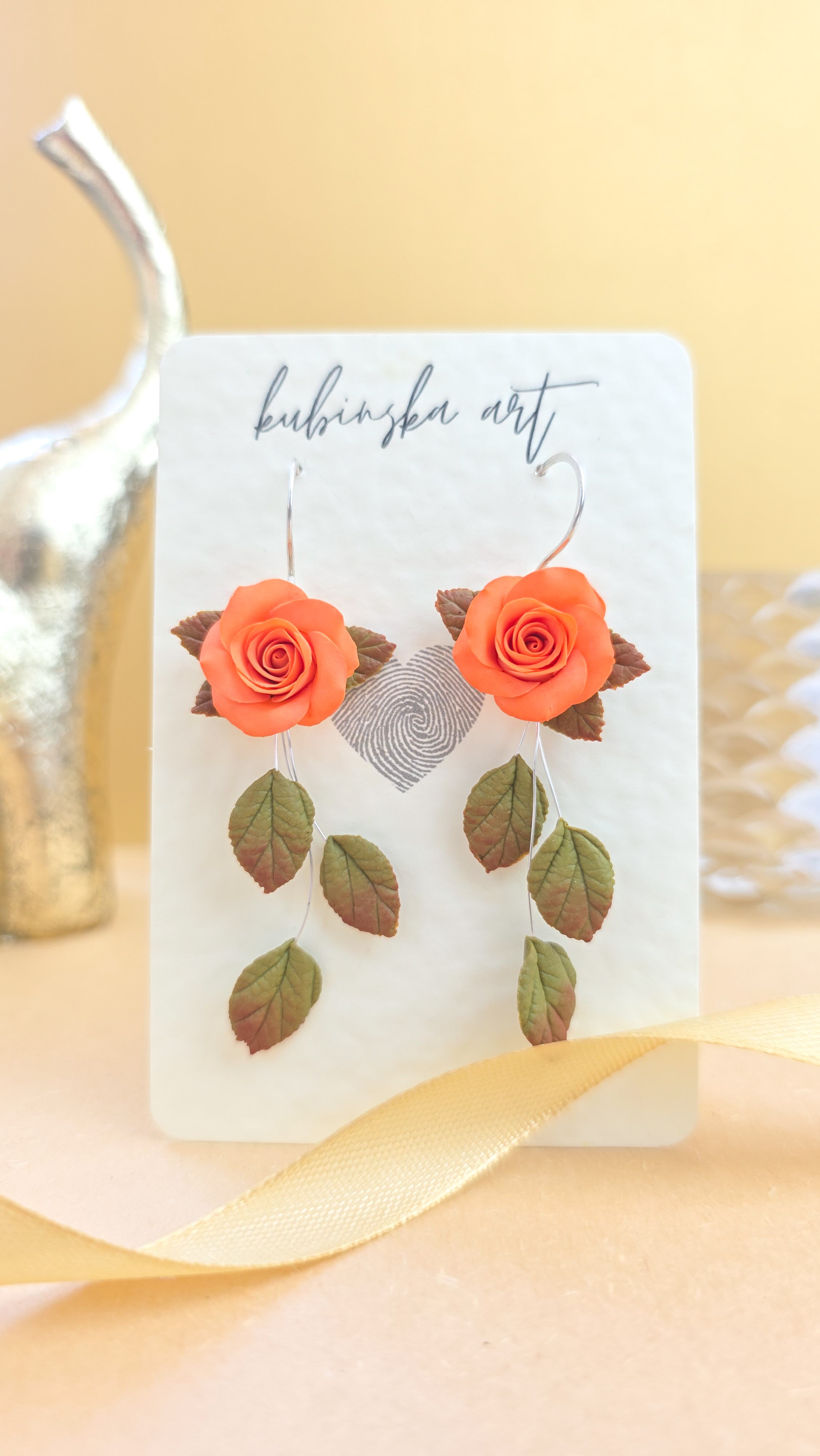 Orange Roses - Danglers Earrings Silver