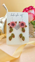 Dusty Pink Roses - Danglers Earrings Silver