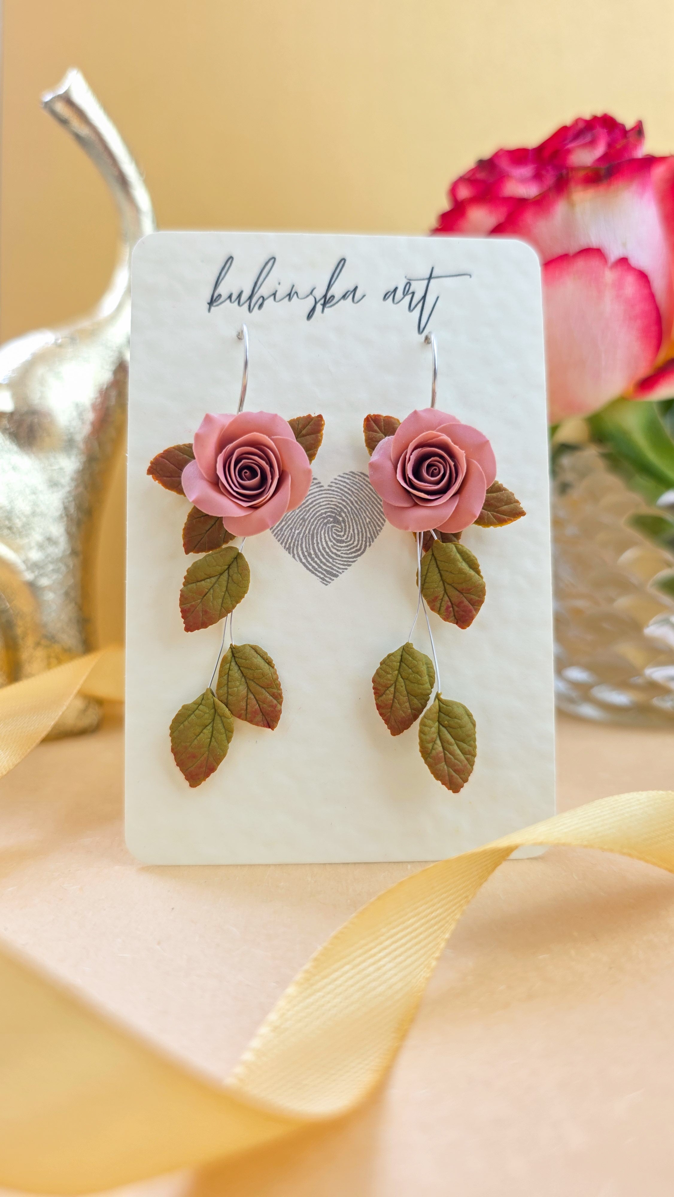 Dusty Pink Roses - Danglers Earrings Silver