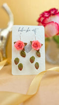 Pink Roses - Danglers Earrings Silver