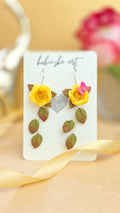 Yellow Roses with Butterfly - Danglers Earrings Silver