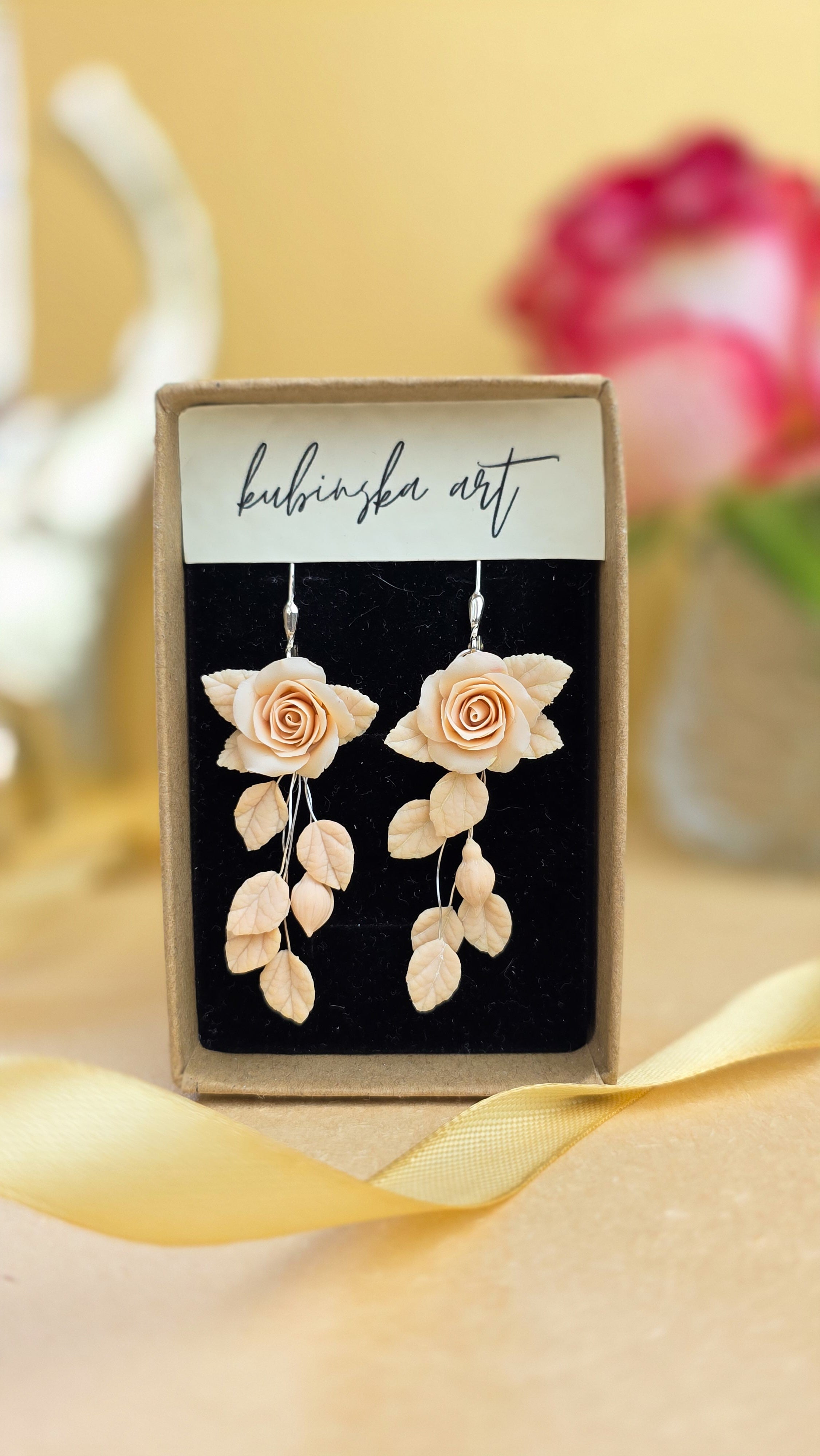 Mini Cream Rose - Silver Earrings