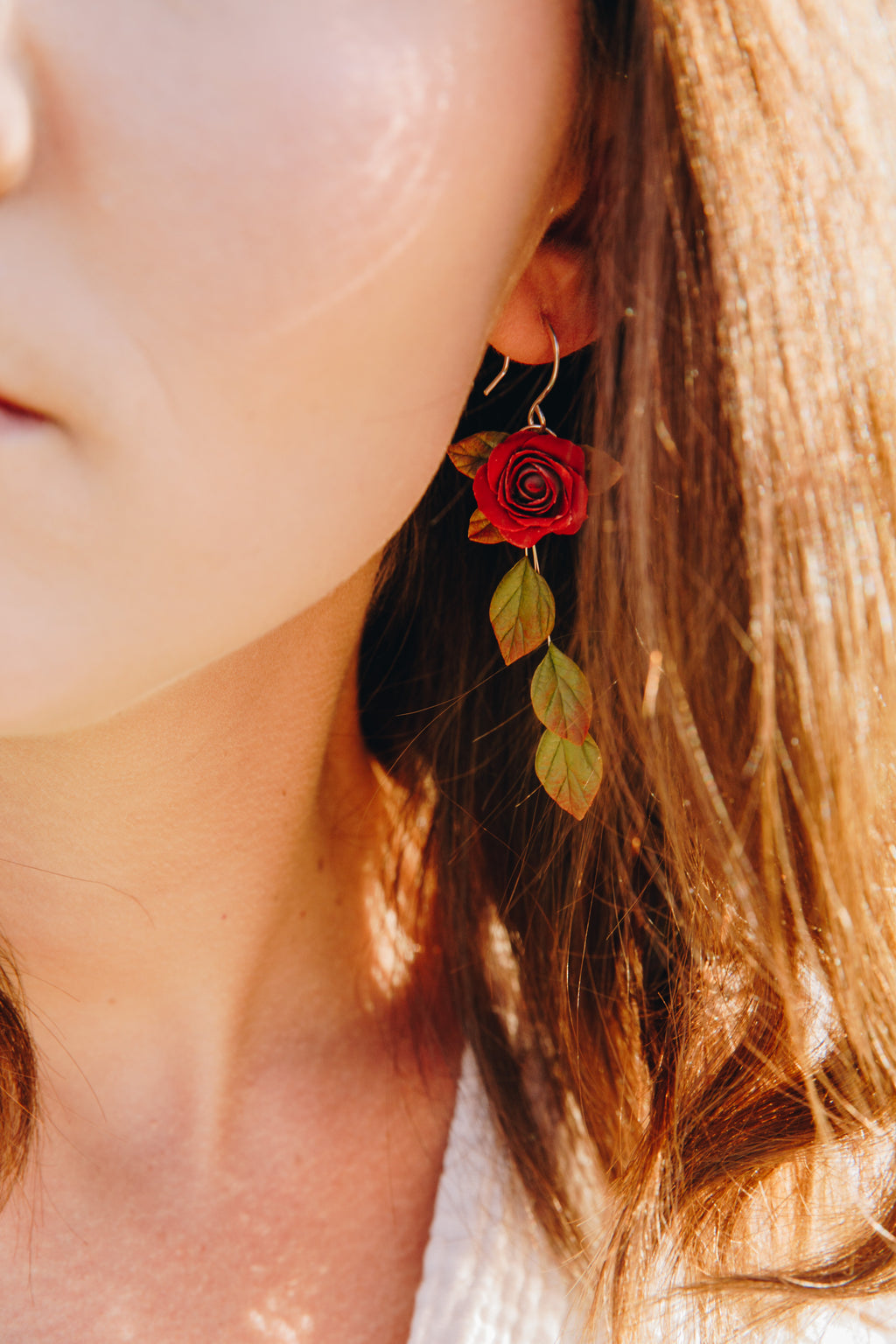 Red Roses - Danglers Earrings Silver