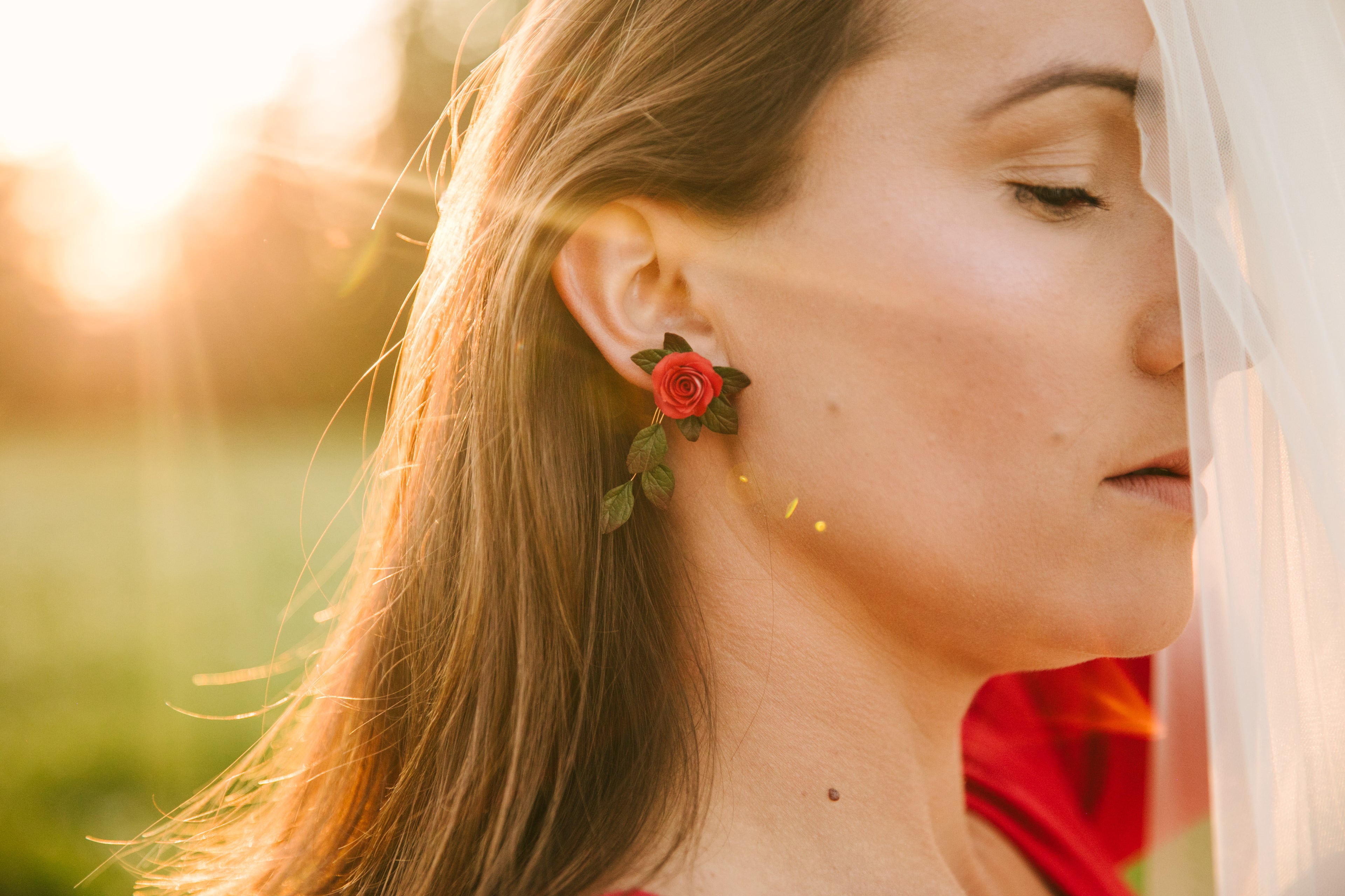 Red Roses Earrings - Studs