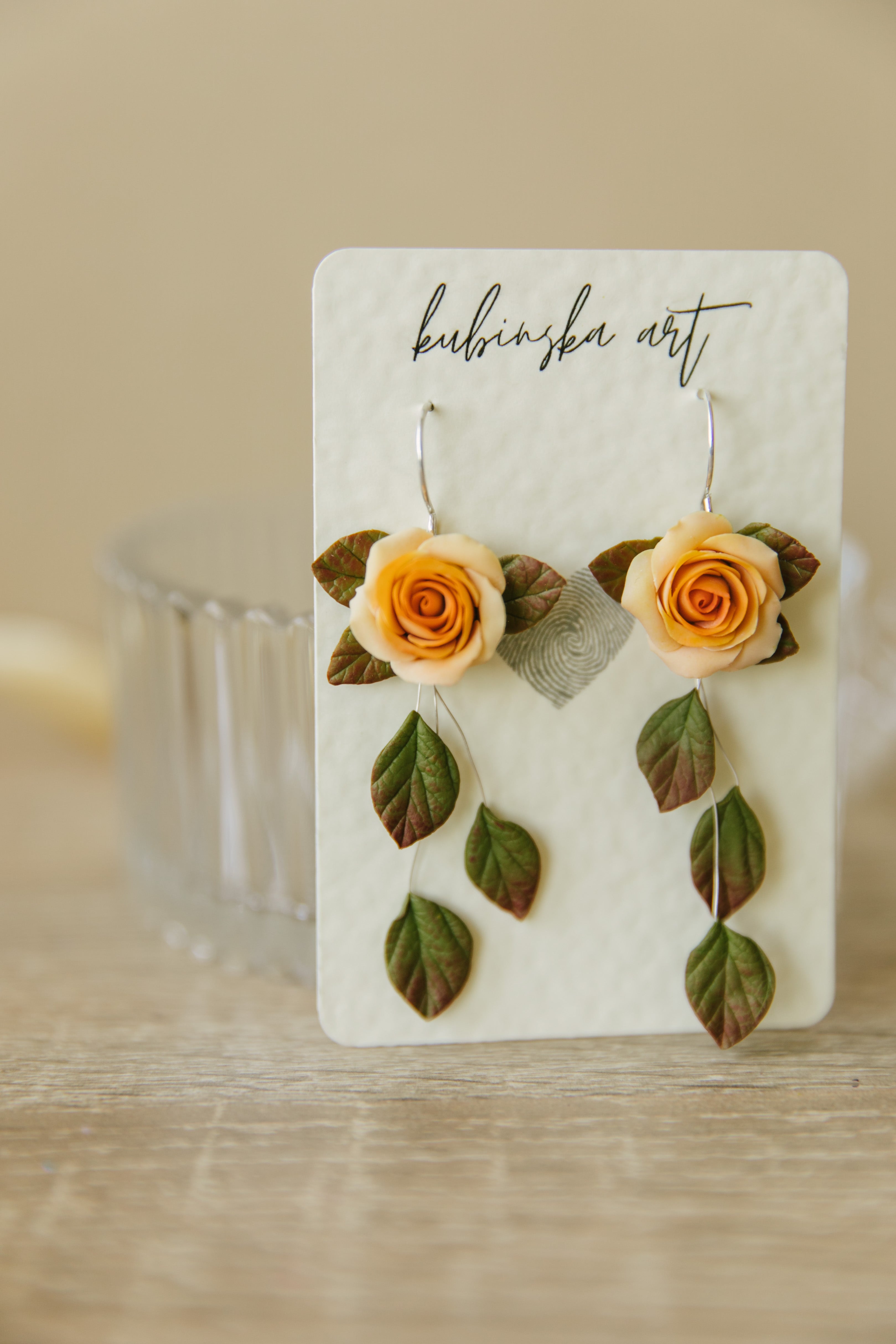 Cream Yellow Roses - Danglers Earrings Silver
