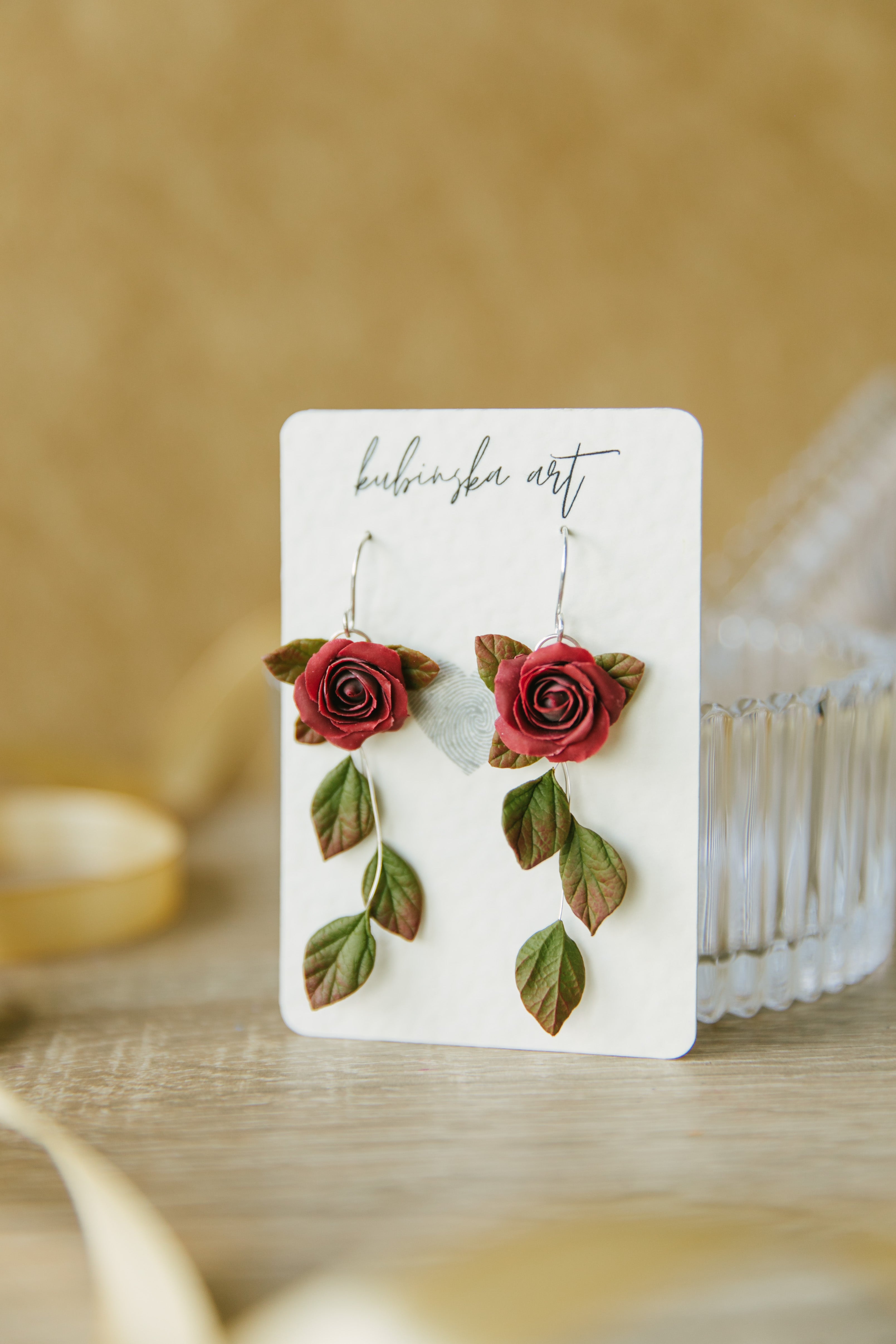 Red Roses - Danglers Earrings Silver